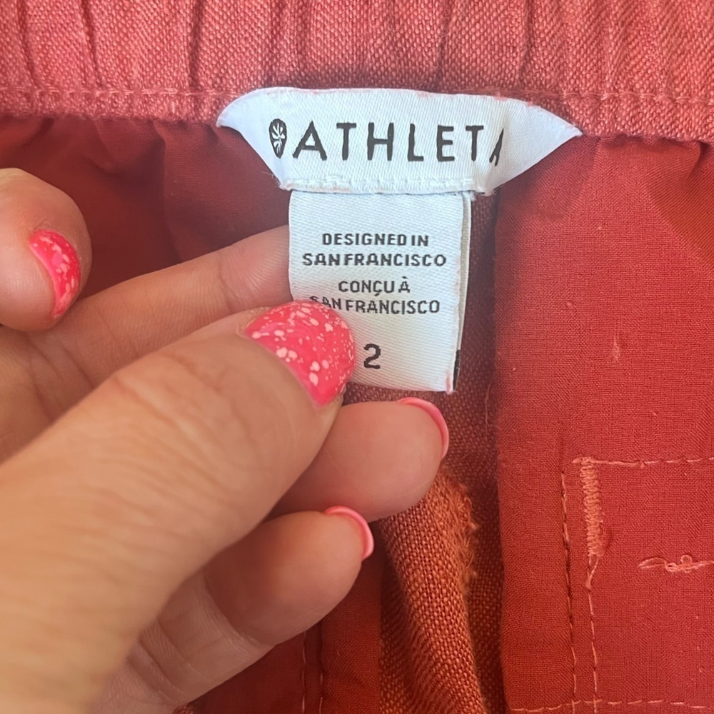 Athleta Retreat 100% linen Jogger Pant size 2 Coral Salmon Color - Picture 10 of 12